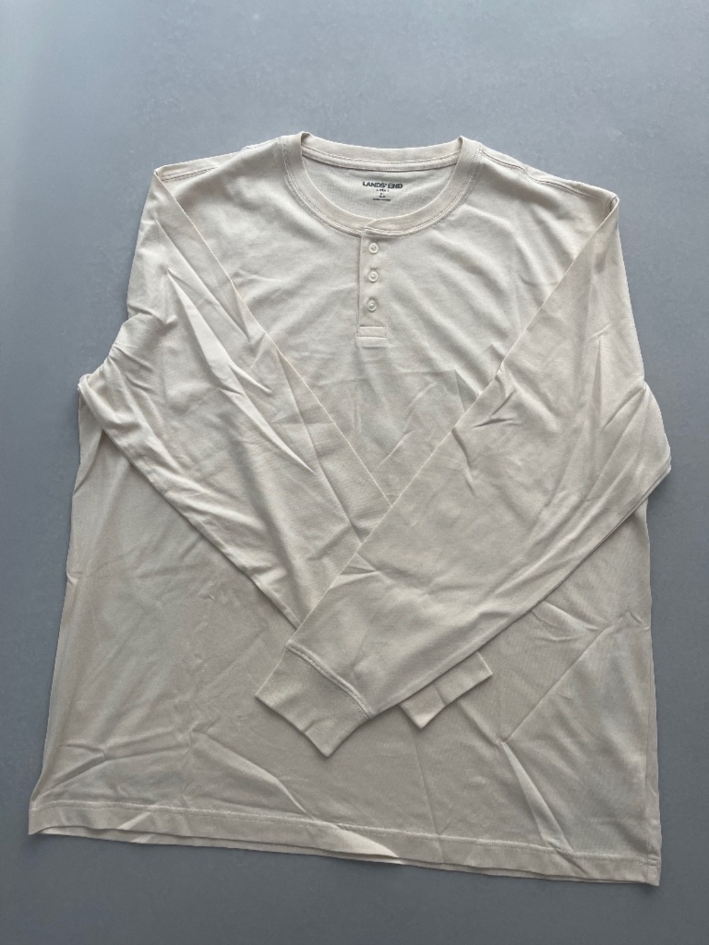 Lands’ End Super-T Men’s XL White Long Sleeve Henley Shirt Casual Cotton Blend